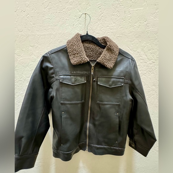 ADVENTURE LEGENDS Bomber Jacket Pilot style Boys SZ 8 Brown Rugged Faux Leather - Picture 2 of 15